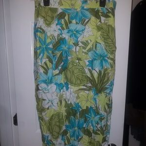 Long Bluegreen Floral Summer Skirt Viscose Size 14